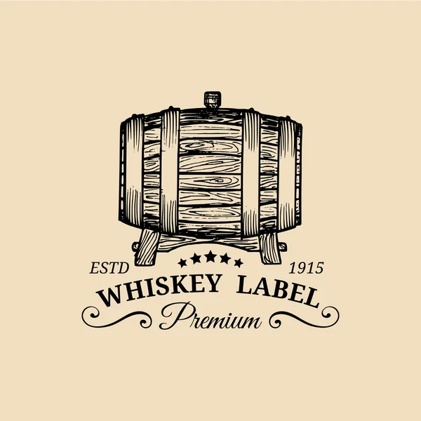Logotipo Whiskey con barril de madera . — Vector de stock