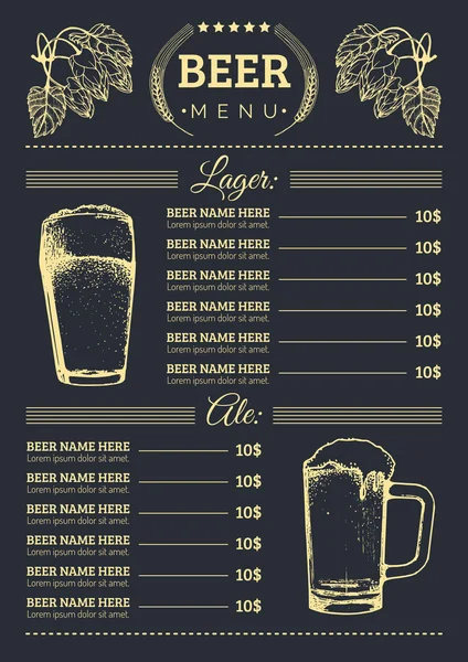 Modèle de conception de menu bière . — Image vectorielle