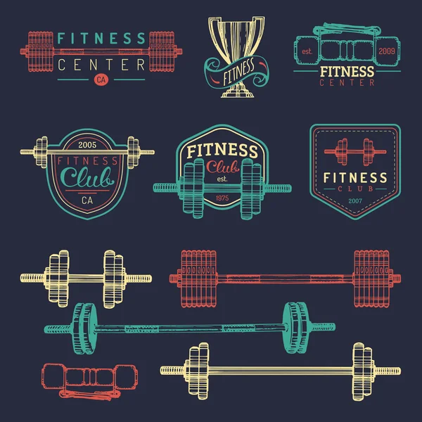 Fitness gimnasio elementos conjunto . — Archivo Imágenes Vectoriales