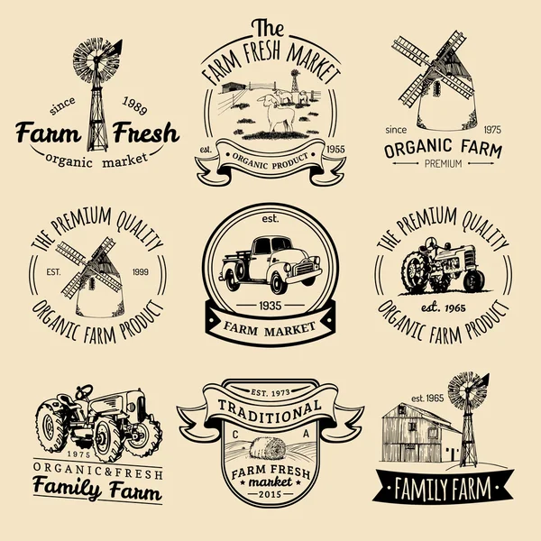 Retro set of farm fresh logotypes. — Stock Vector