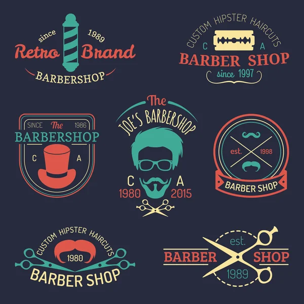 Set of vintage hipster barbershop logos — Stock Vector