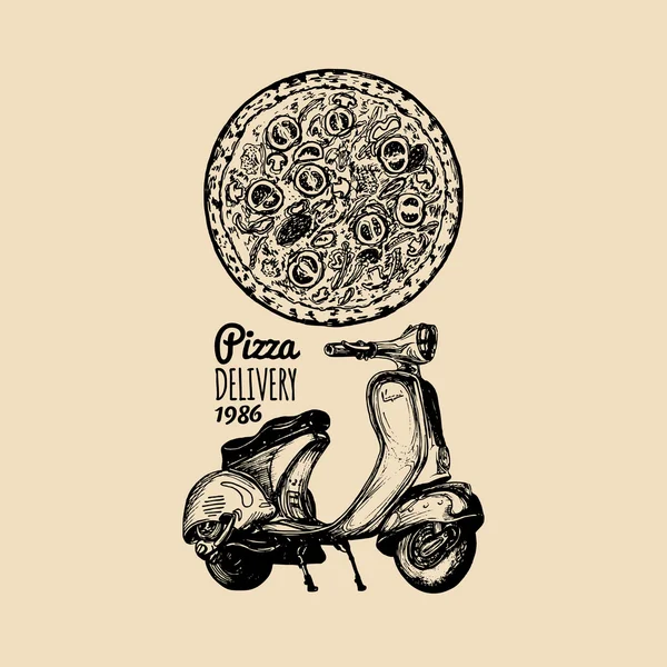 Pizza levering scooter. — Stockvector