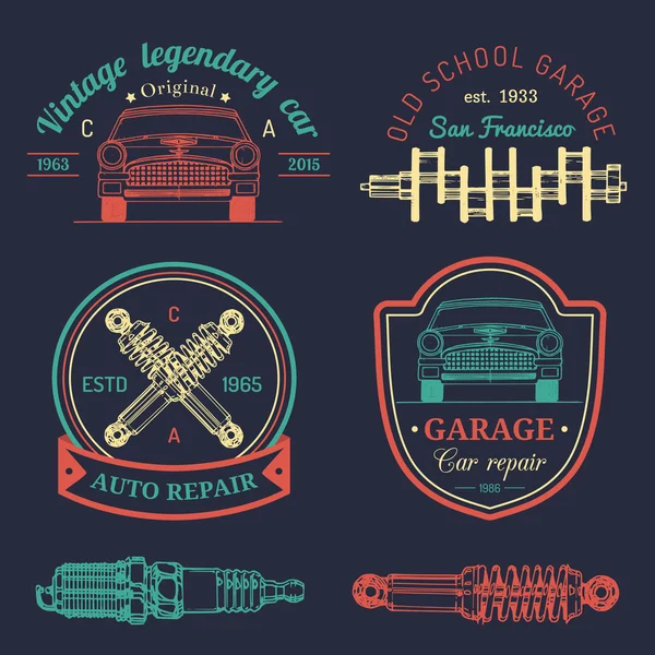 Набор винтажного логотипа гаража . — стоковый вектор