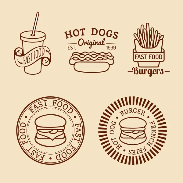 Vintage fast food logotipo conjunto . — Vetor de Stock