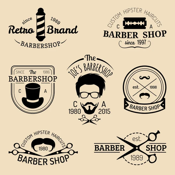 Reeks van vintage hipster barbershop logo 's — Stockvector