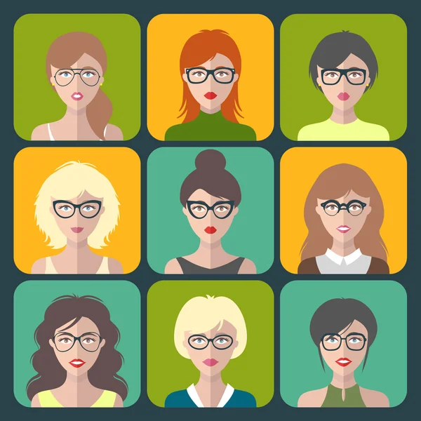 Жінки додають ікони в окулярах — стоковий вектор