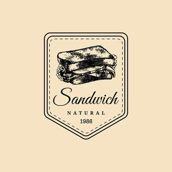 Retro hand dras burger logotype. — Stock vektor
