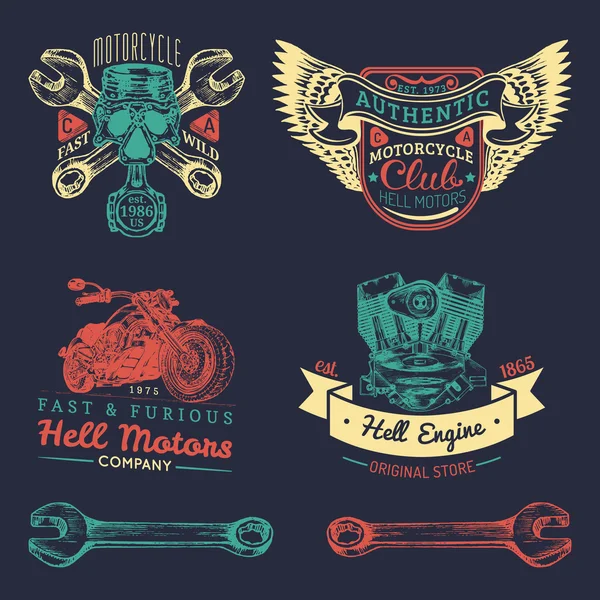 Conjunto vetorial de motociclistas vintage logotipos — Vetor de Stock