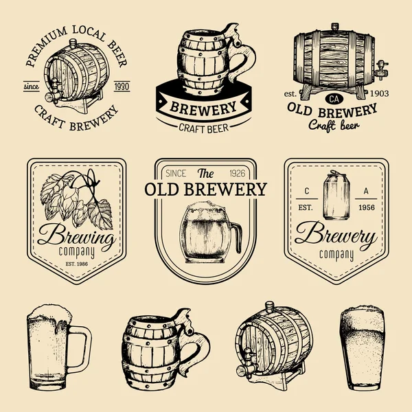 Conjunto de logotipo de la cervecería vintage . — Archivo Imágenes Vectoriales