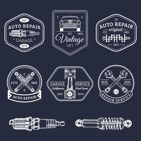 Retro auto reparación logotipos colección . — Archivo Imágenes Vectoriales