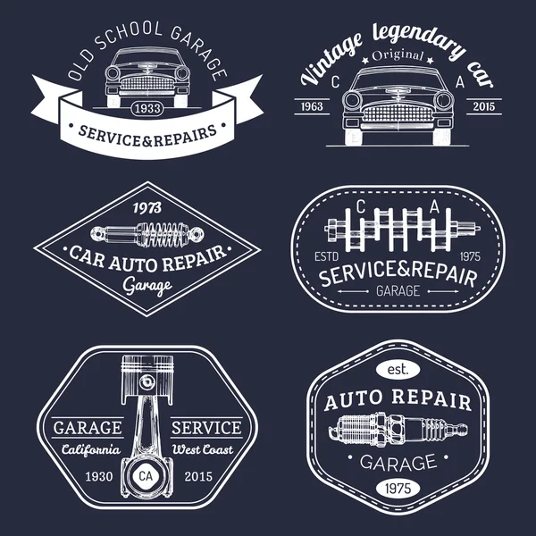 Retro auto reparatie logo's collectie. — Stockvector