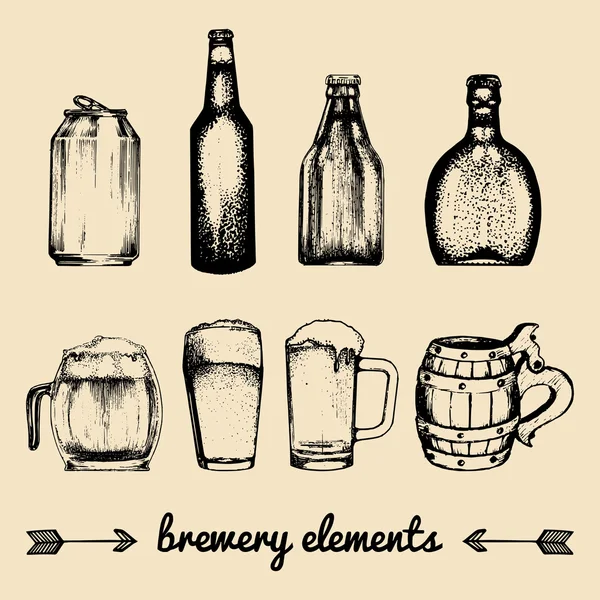 Elementos de la cervecería vintage . — Vector de stock