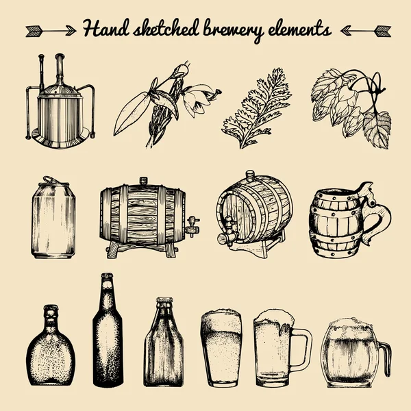 Elementos de la cervecería vintage . — Vector de stock