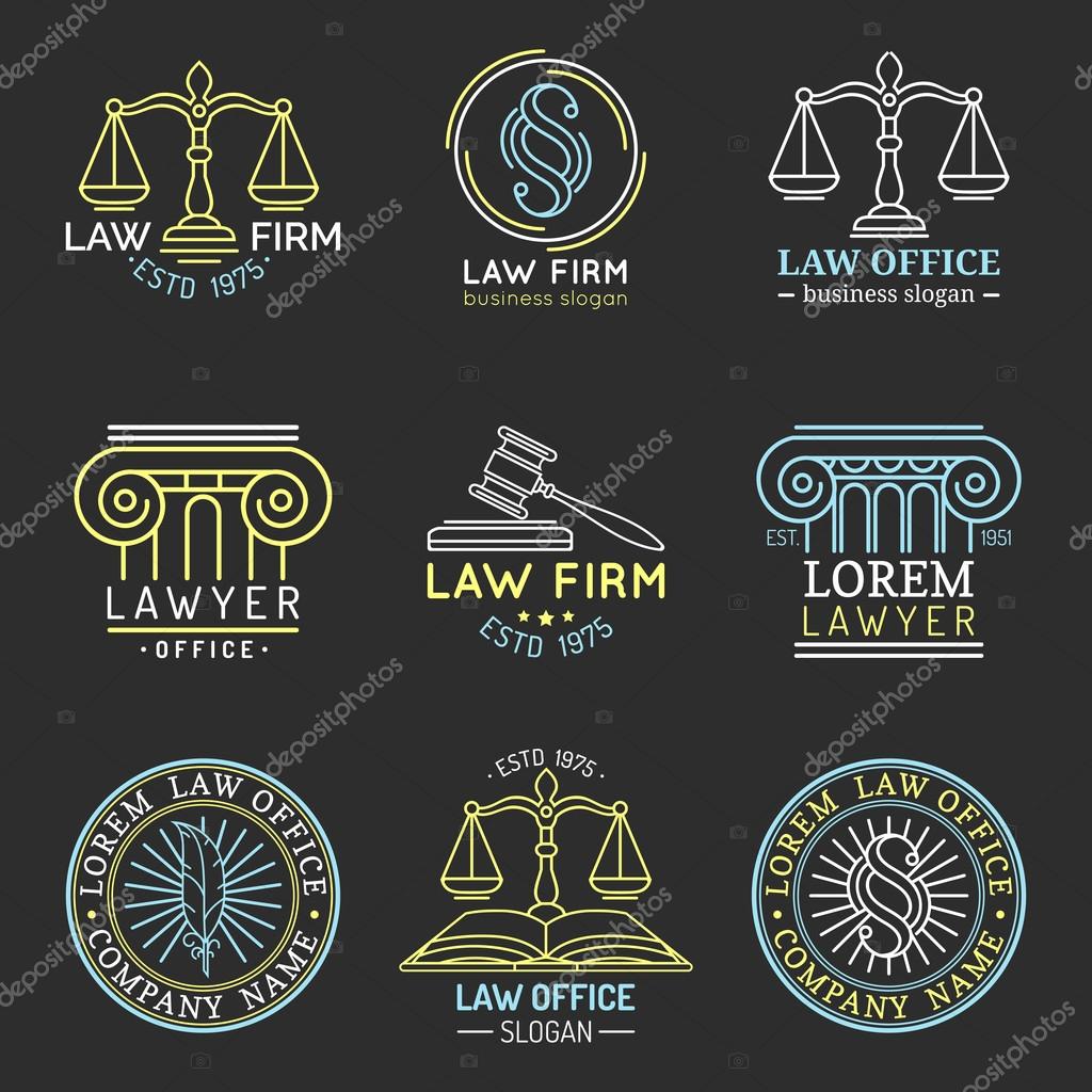 Law office logo set. Vector vintage lawyer logo collection. Law firm labels and badges. Lawyer logo templates. Law logos. Attorney signs. Legal concepts.
