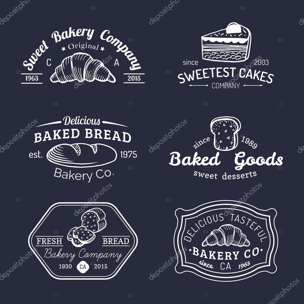 Vector set of vintage bakery logo. Retro logotypes collection with sweet bakery elements. Hipster pastry logo.