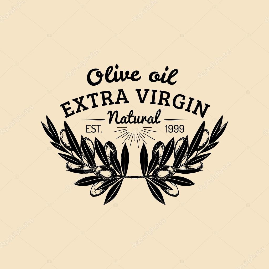 Vector vintage olive oil logo. Retro logotype with olive. Olive oil sign.
