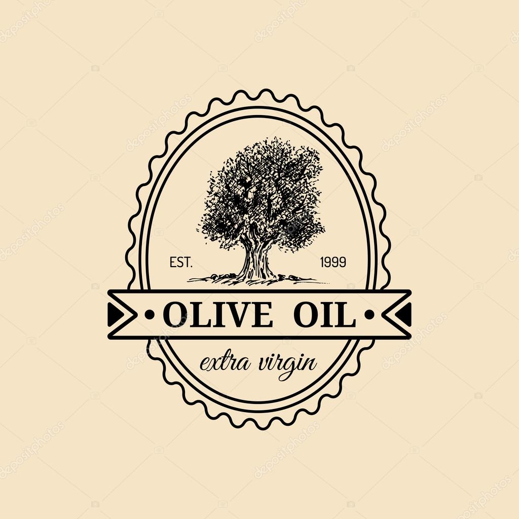 Vector vintage olive oil logo. Retro logotype with olive. Olive oil sign.