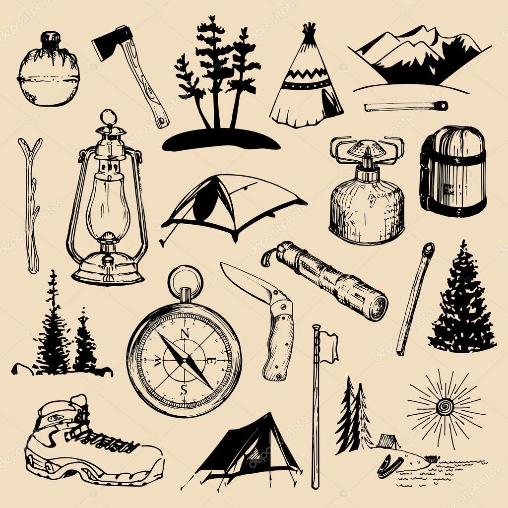 Camping logos. Camp logo set. Vector set of vintage camping logo. Retro logotypes collection of outdoor adventures