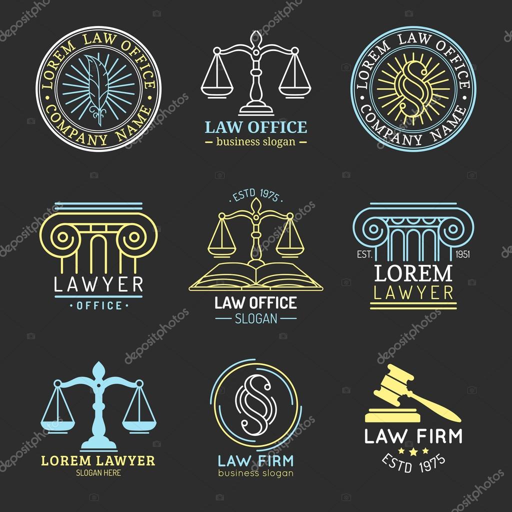 Law office logo set. Vector vintage lawyer logo collection. Law firm labels and badges. Lawyer logo templates. Law logos. Attorney signs. Legal concepts.