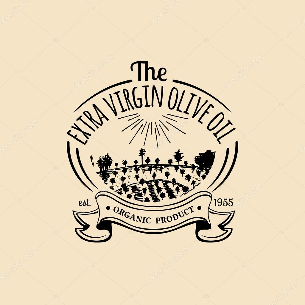 Vector vintage olive oil logo. Retro logotype with olive. Olive oil sign.