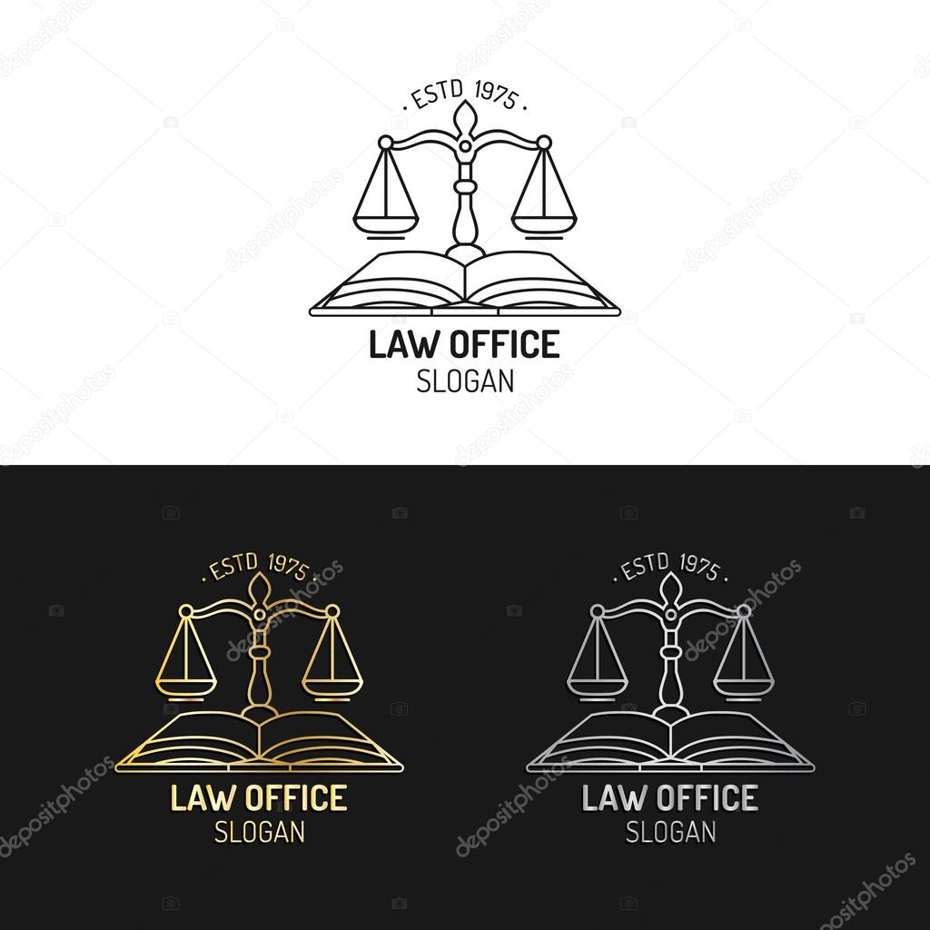 Law office logos. Vector vintage lawyer logos. Law firm labels. Lawyer logo templates. Law logos. Attorney signs. Legal concept.