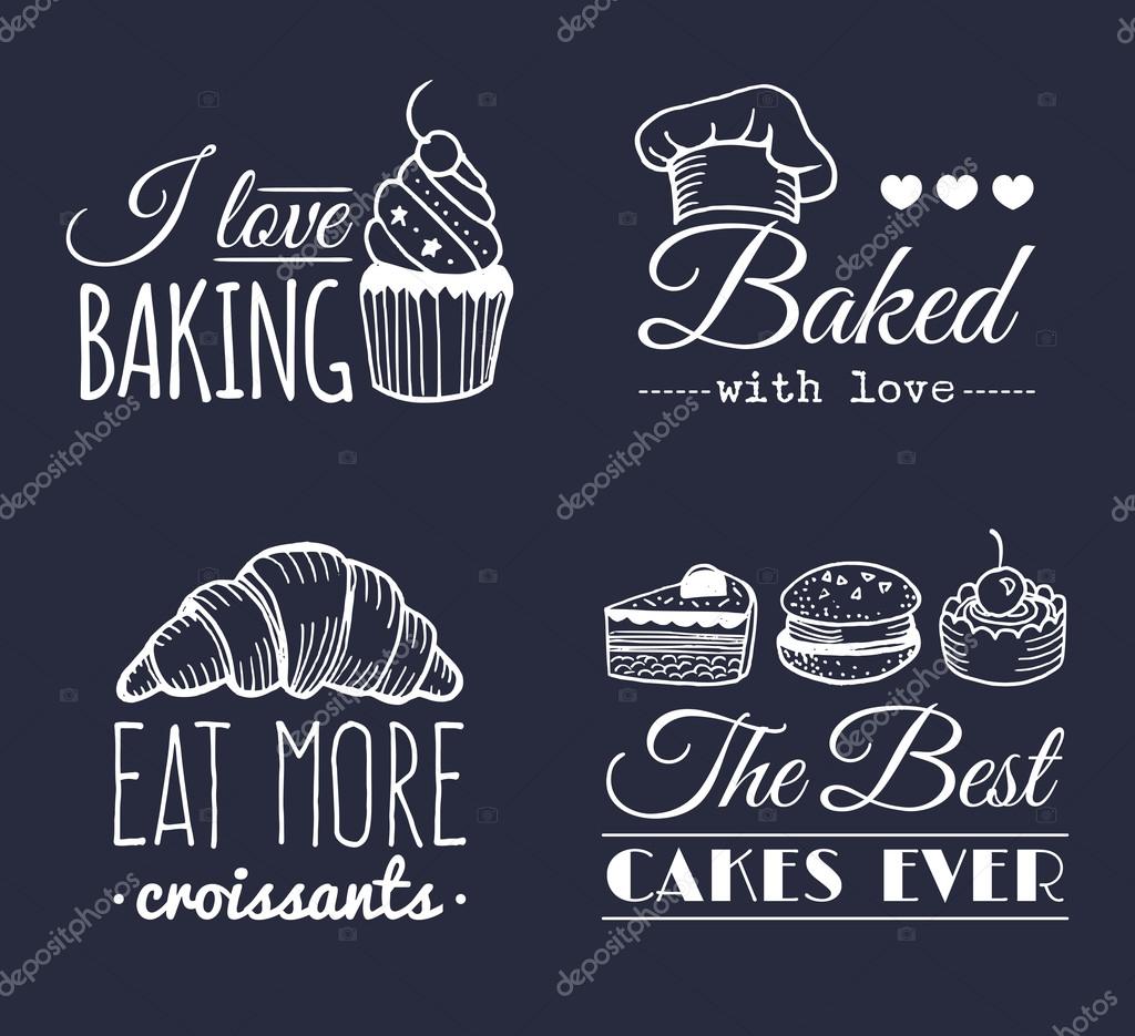 Vector set of vintage bakery logo. Retro logotypes collection with sweet bakery elements. Hipster pastry logo. I love baking. Baked with love.