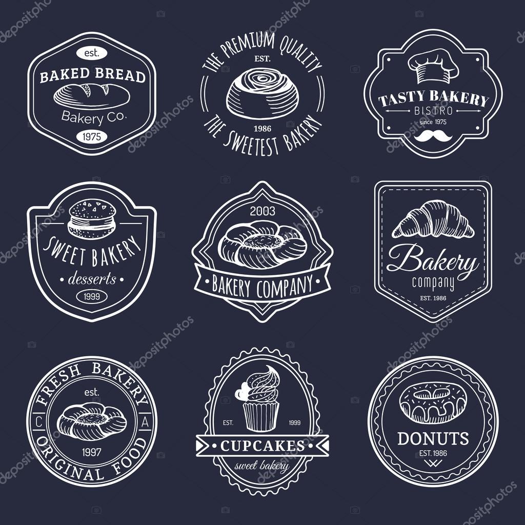 Vector set of vintage bakery logo. Retro logotypes collection with sweet bakery elements. Hipster pastry logo.