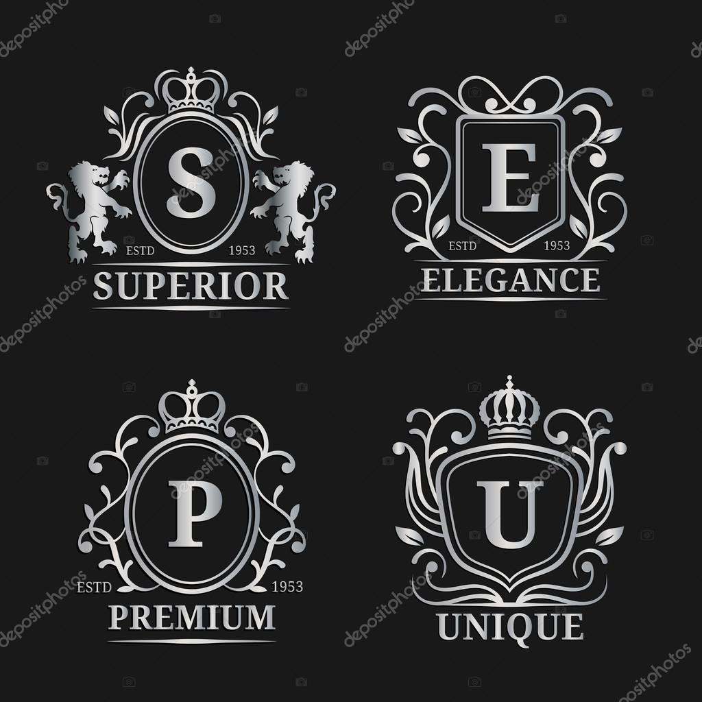 Monogram logo templates. Luxury monogram set on black