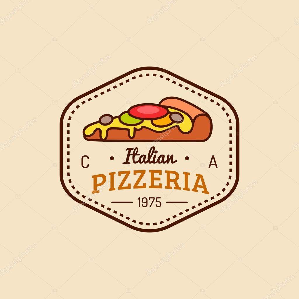 Vector vintage hipster italian food logo. Modern pizzeria logotype. Pizza logo