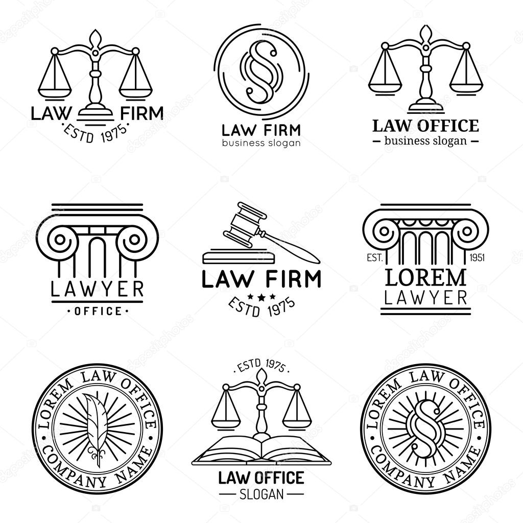 Law office logo set. Vector vintage lawyer logo collection. Law firm labels and badges. Lawyer logo templates. Law logos. Attorney signs. Legal concepts.