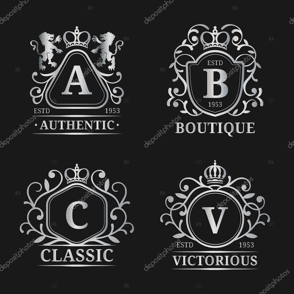 Monogram logo templates. Luxury monogram set on black