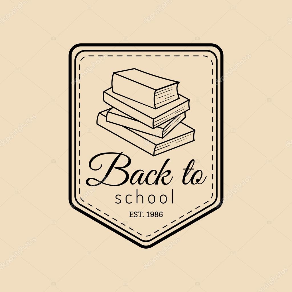 Vector vintage Back to school logo. Retro logotype with school stack of books. School books sign. School logo.