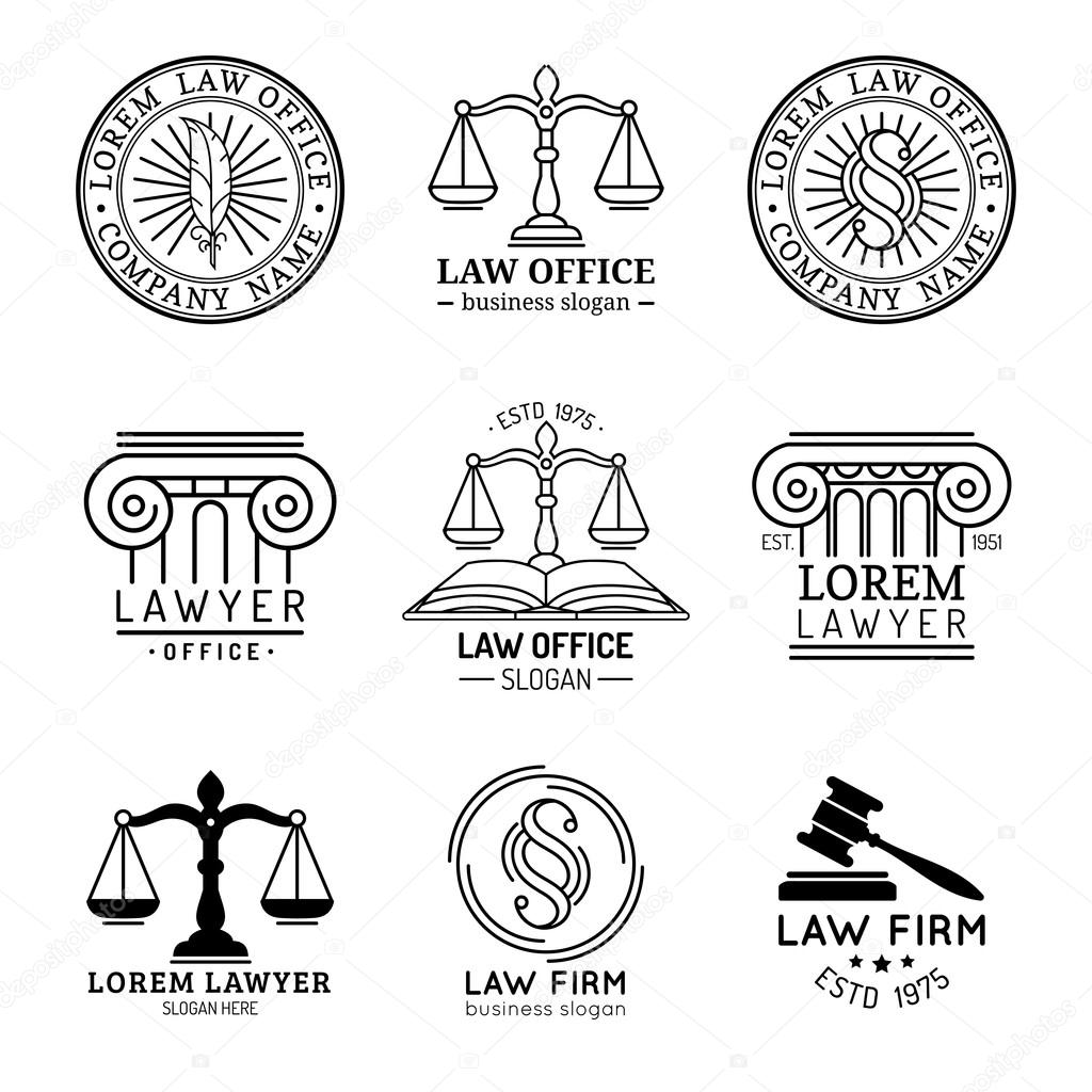 Law office logo set. Vector vintage lawyer logo collection. Law firm labels and badges. Lawyer logo templates. Law logos. Attorney signs. Legal concepts.