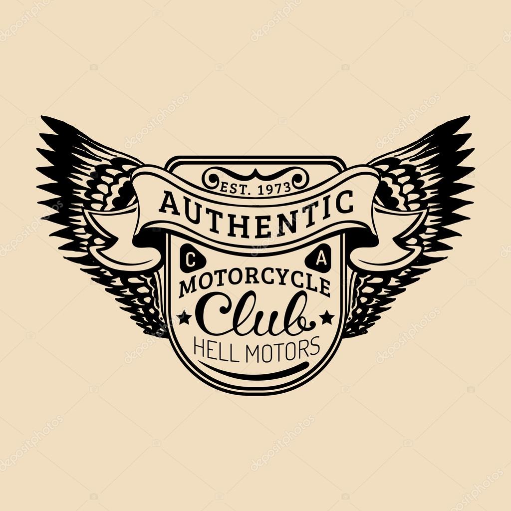 Vector vintage bikers logo. Retro hand sketched logotype with bike elements. Motorcycle repair logo