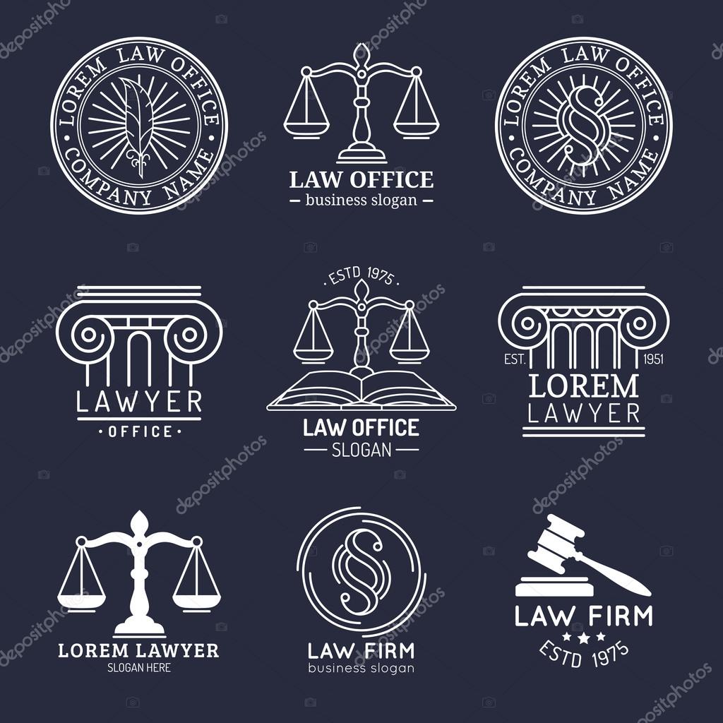 Law office logo set. Vector vintage lawyer logo collection. Law firm labels and badges. Lawyer logo templates. Law logos. Attorney signs. Legal concepts.