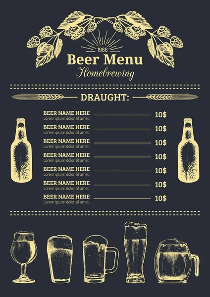 Modelo de design de menu de cerveja . — Vetor de Stock