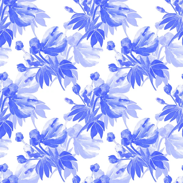 水彩图案从蓝色雪花莲无缝 — 图库照片