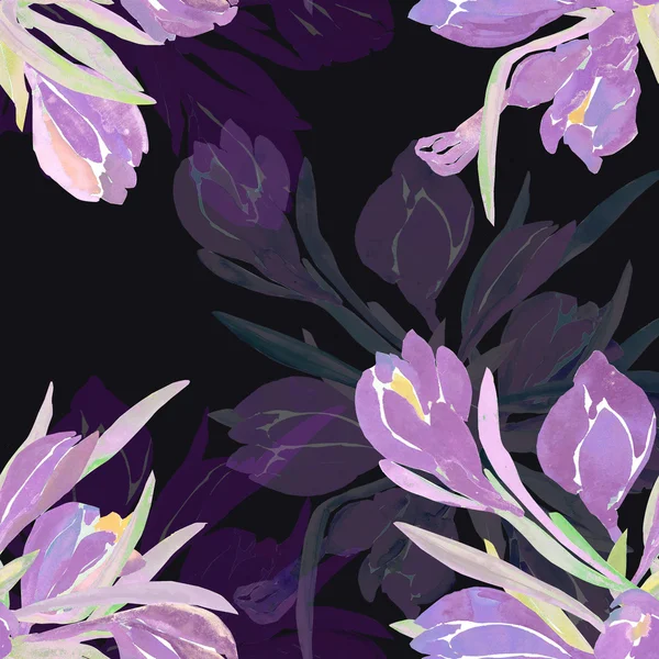 Illustrazione acquerello senza soluzione di continuità di fiori di croco — Foto Stock