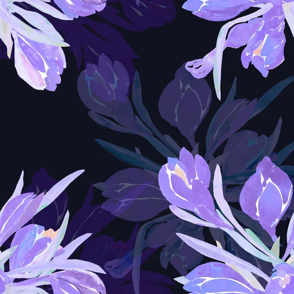 Sömlös akvarell illustration av crocus blommor — Stockfoto