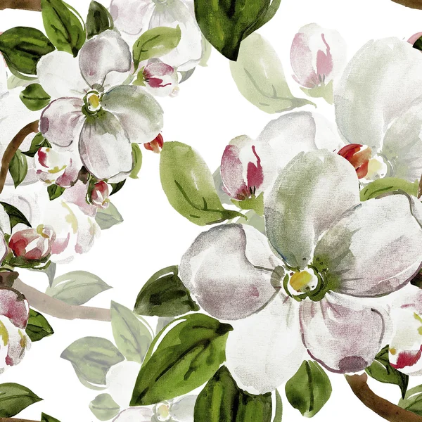 Flowers of apple seamless pattern on a colored background — Stock Photo, Image