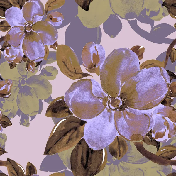 Blüten von Apfel nahtlose Muster auf einem farbigen Hintergrund — Stockfoto
