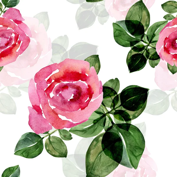 在彩色背景上的无缝的玫瑰图案 — 图库照片