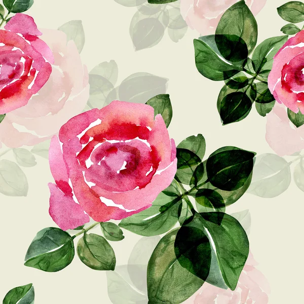 在彩色背景上的无缝的玫瑰图案 — 图库照片