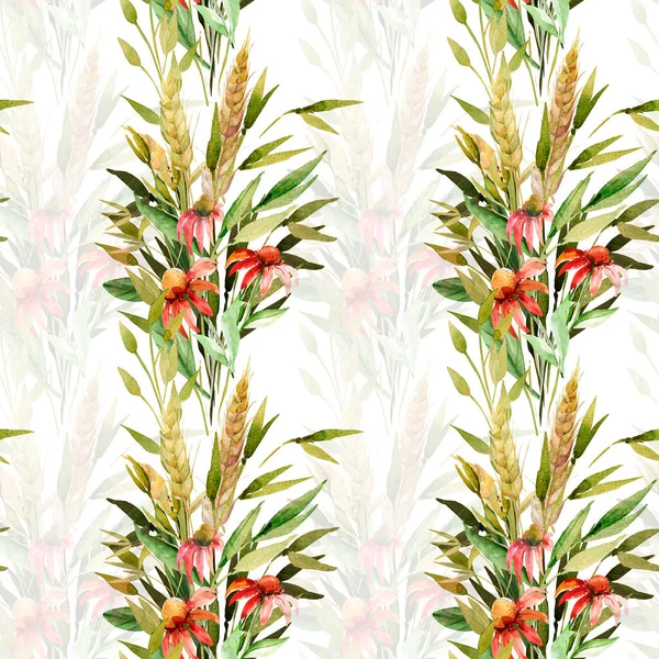 Akvarelové Složení Kytice Podzimních Květin Uší Pšeničných — Stock fotografie