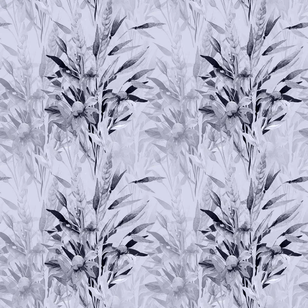 Aquarell Komposition Eines Straußes Aus Herbstblumen Und Ähren Nahtloses Muster — Stockfoto