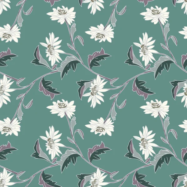 菊の枝のシームレスなパターン ベクトルイメージ白と色の背景 — ストックベクタ
