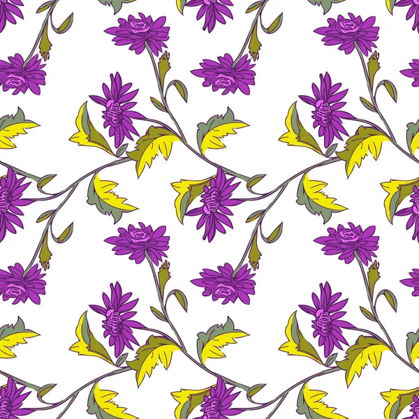 Chrysanthème Branche Sans Couture Pattern Vector Image Sur Fond Blanc — Image vectorielle