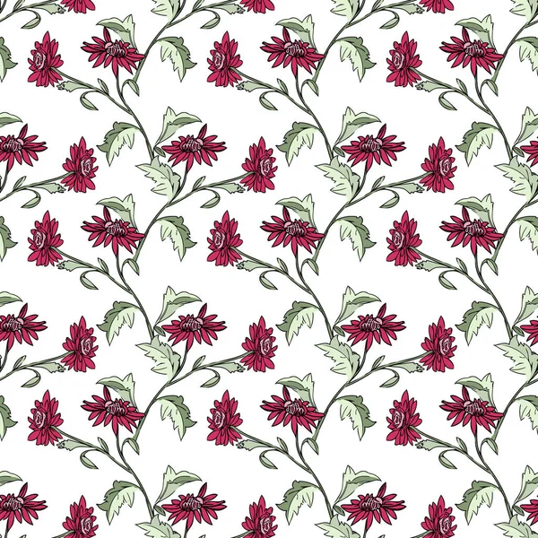 Chrysanthemum Branch Seamless Pattern Vector Image White Color Background — стоковый вектор