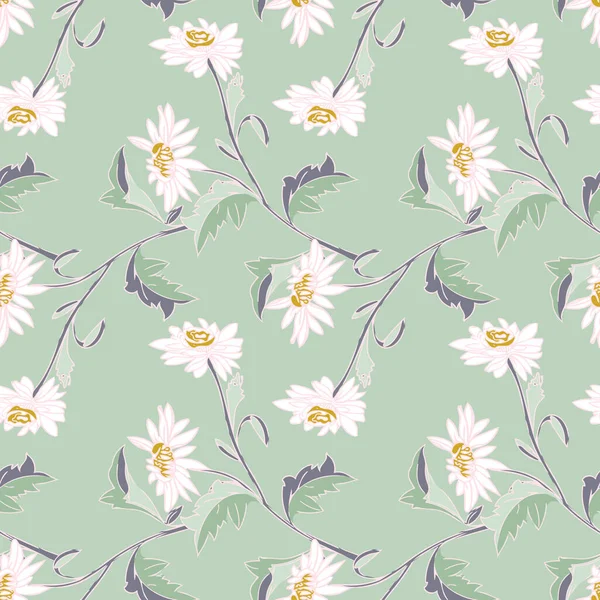Chrysanthème Branche Sans Couture Pattern Vector Image Sur Fond Blanc — Image vectorielle