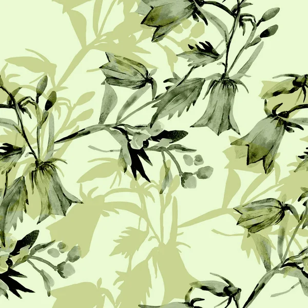 Seamless Pattern Watercolor Wildflowers Picture White Colored Background Print Textile — стоковое фото